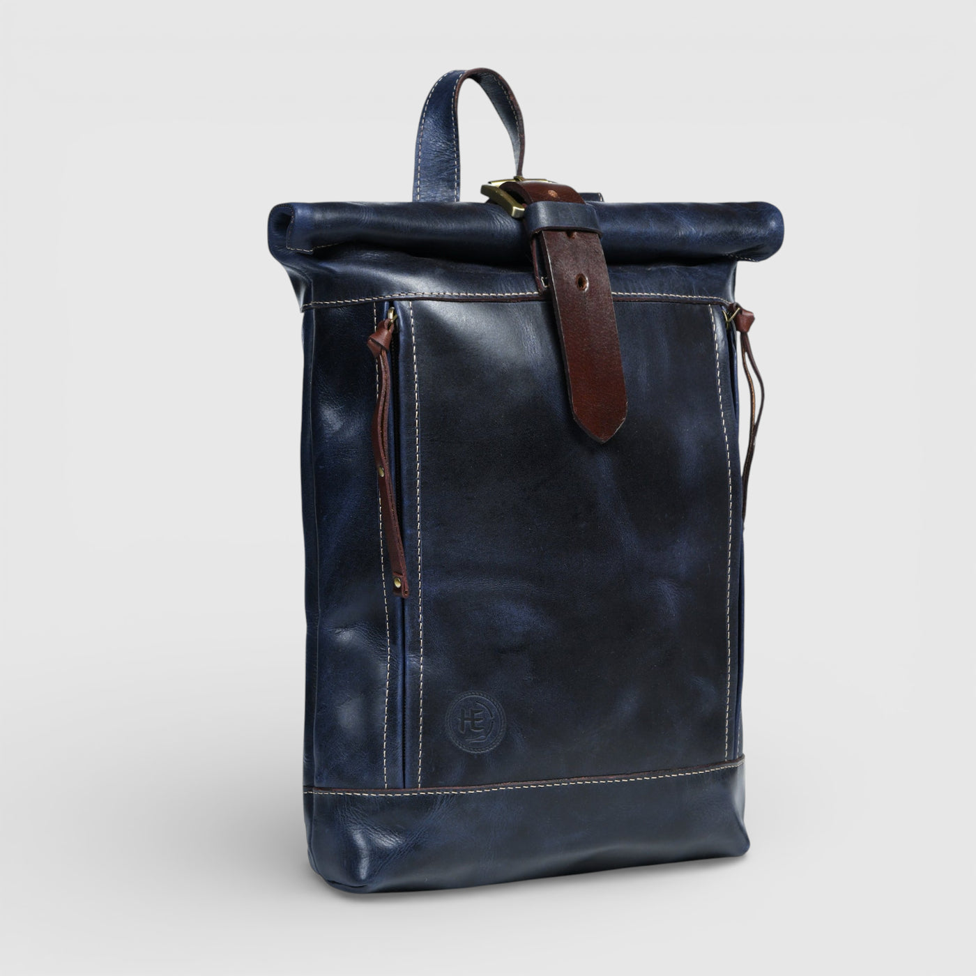Vintage Leather Roll-Top Backpack for Men & Women