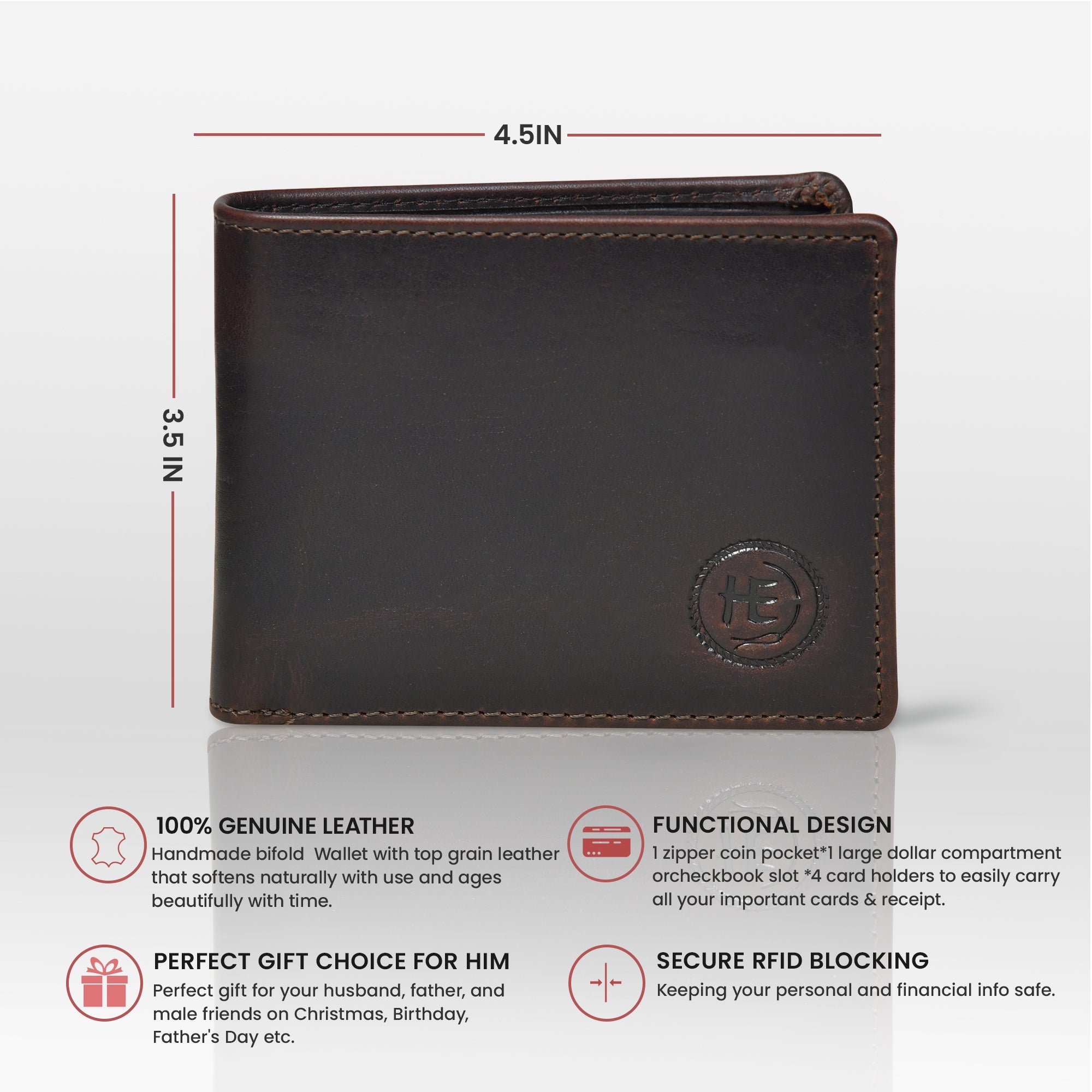 Vintage Leather RFID Wallet -Espresso brown (Gift)
