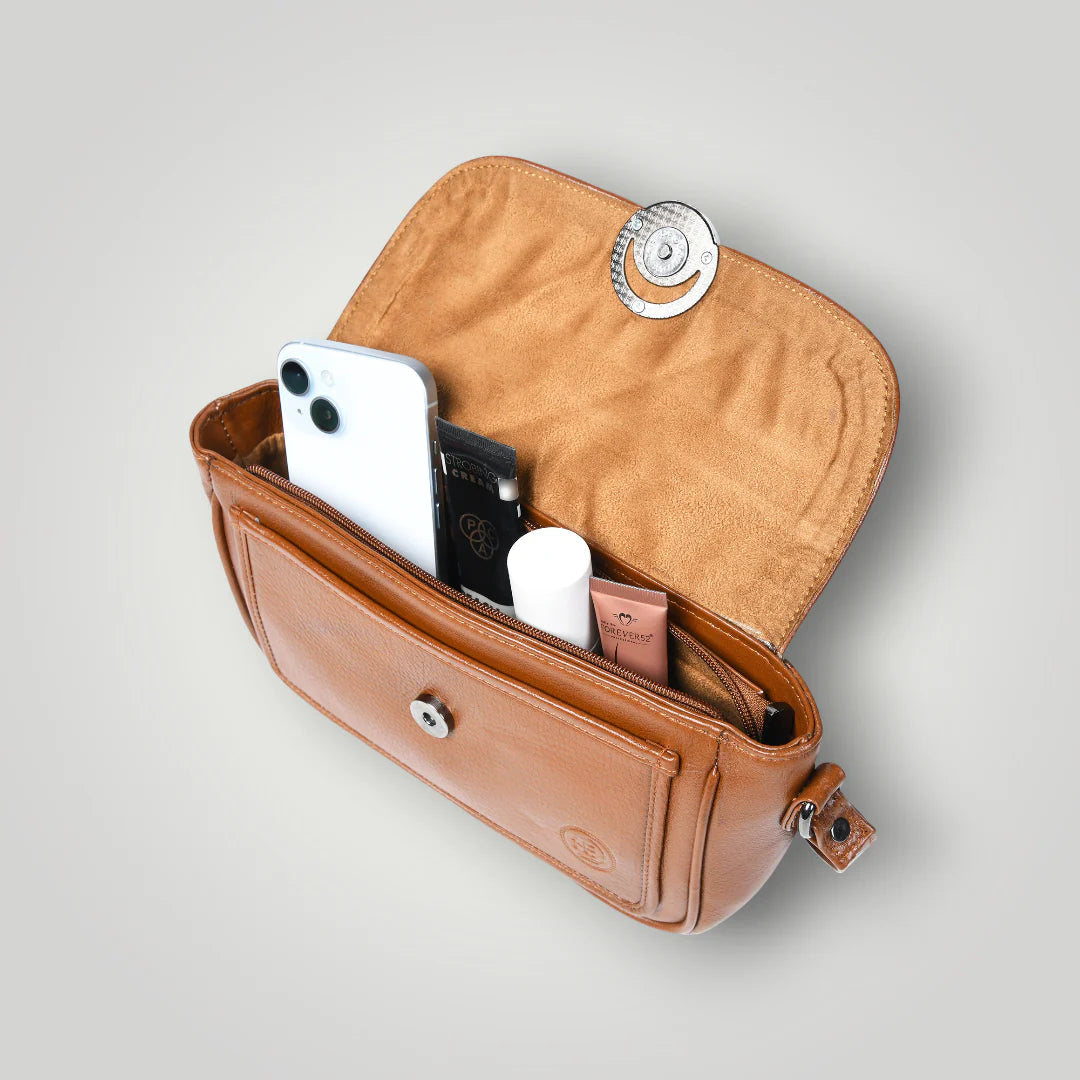 Verdant Elegance Women's Leather Handbag - Tan Colour