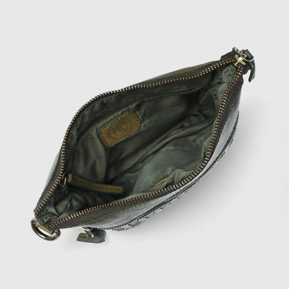 Woven Elegance Leather Handbag - Olive Colour