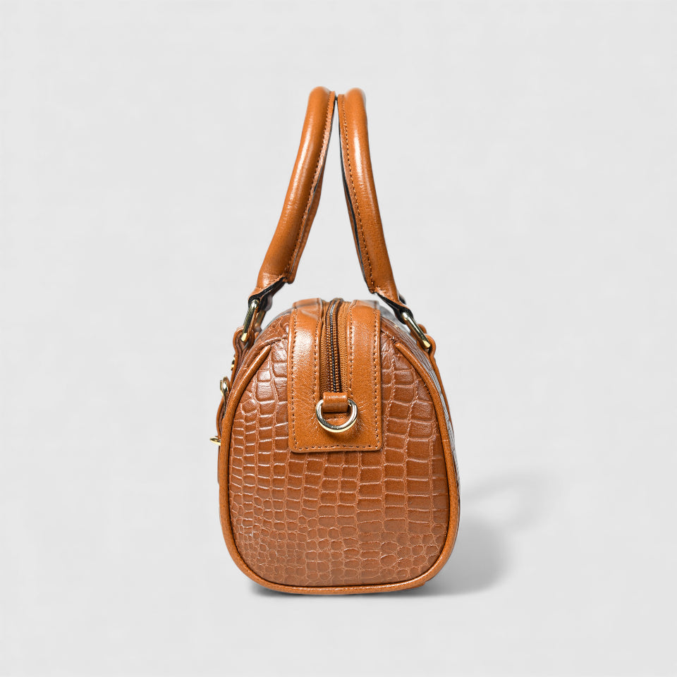 Emerald Luxe Croc Satchel - Brown Colour