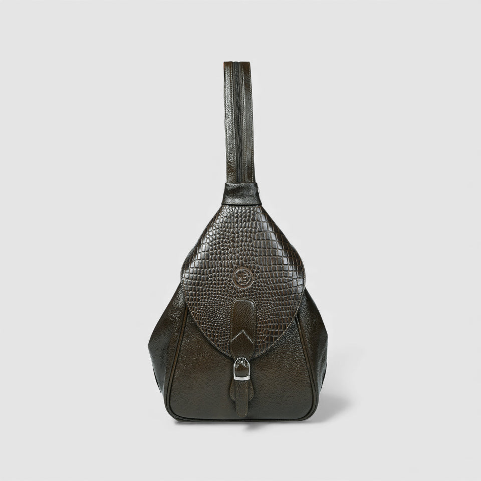 Croco Leather Shoulder Bag - Henna Glow