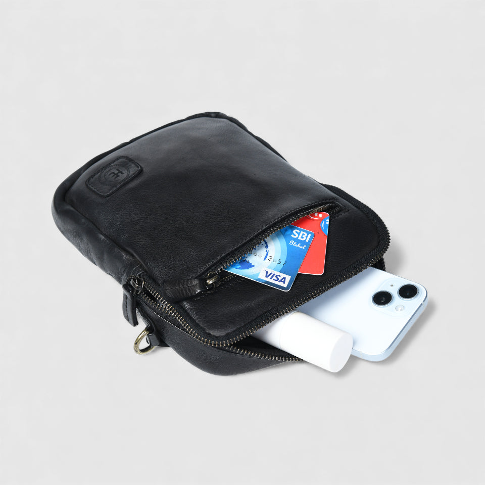 OxBlood Trail Leather Sling Bag – Black Colour