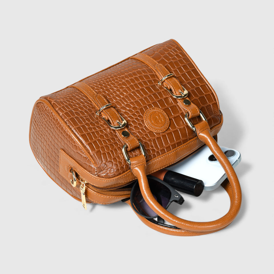 Emerald Luxe Croc Satchel - Brown Colour