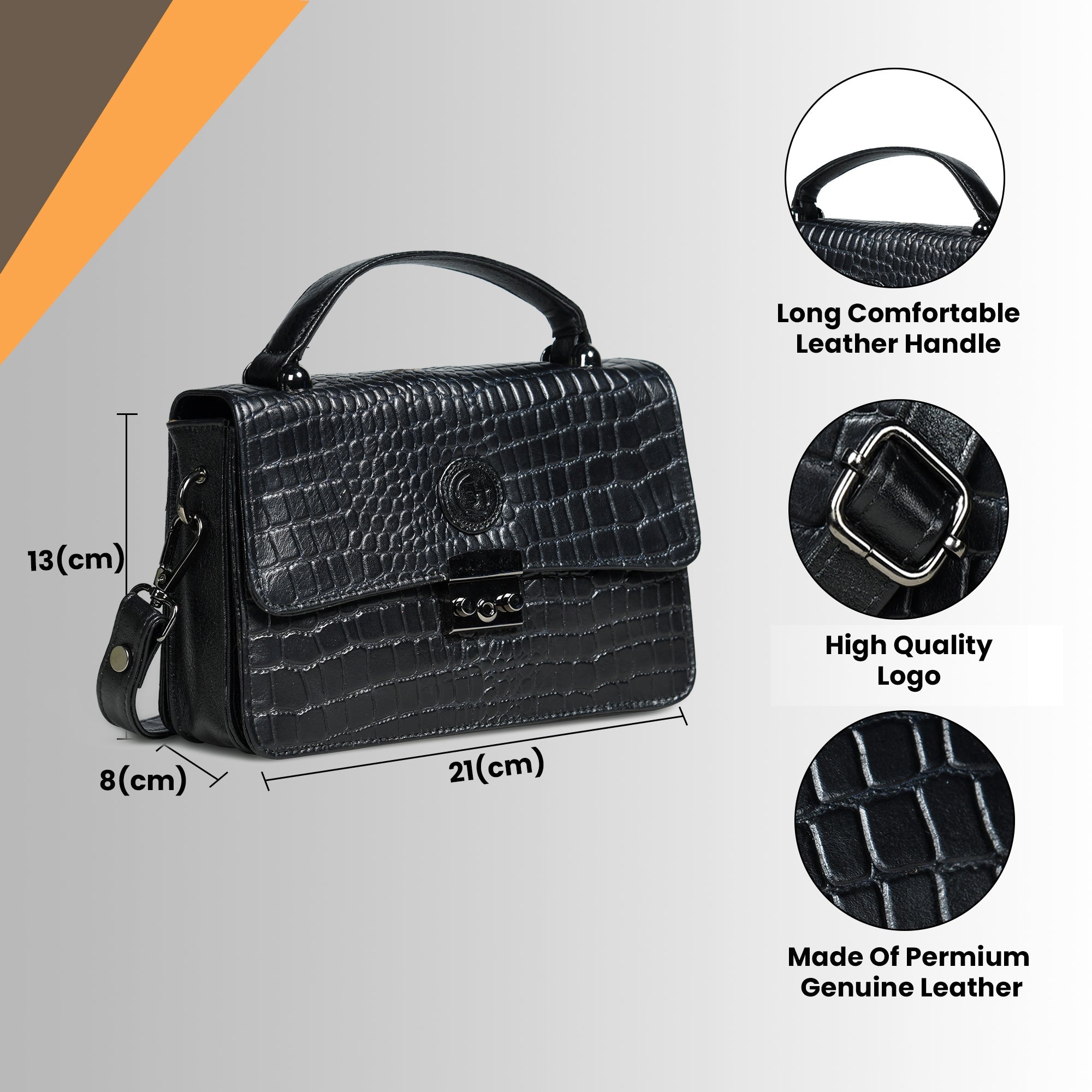 Imperial Croc Luxe Satchel Bag - Black Colour