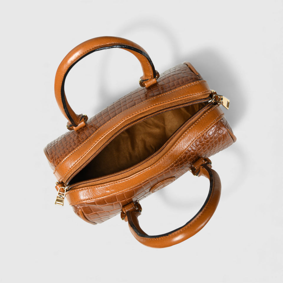 Emerald Luxe Croc Satchel - Brown Colour