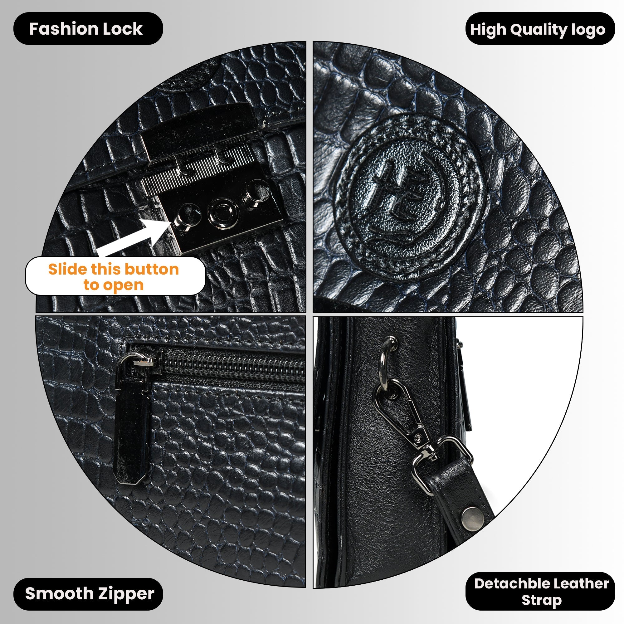 Imperial Croc Luxe Satchel Bag - Black Colour