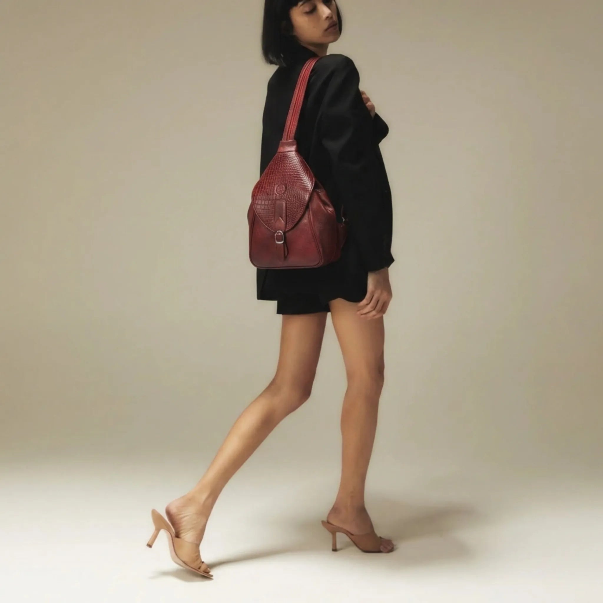 Croco Leather Shoulder Bag - Red Colour