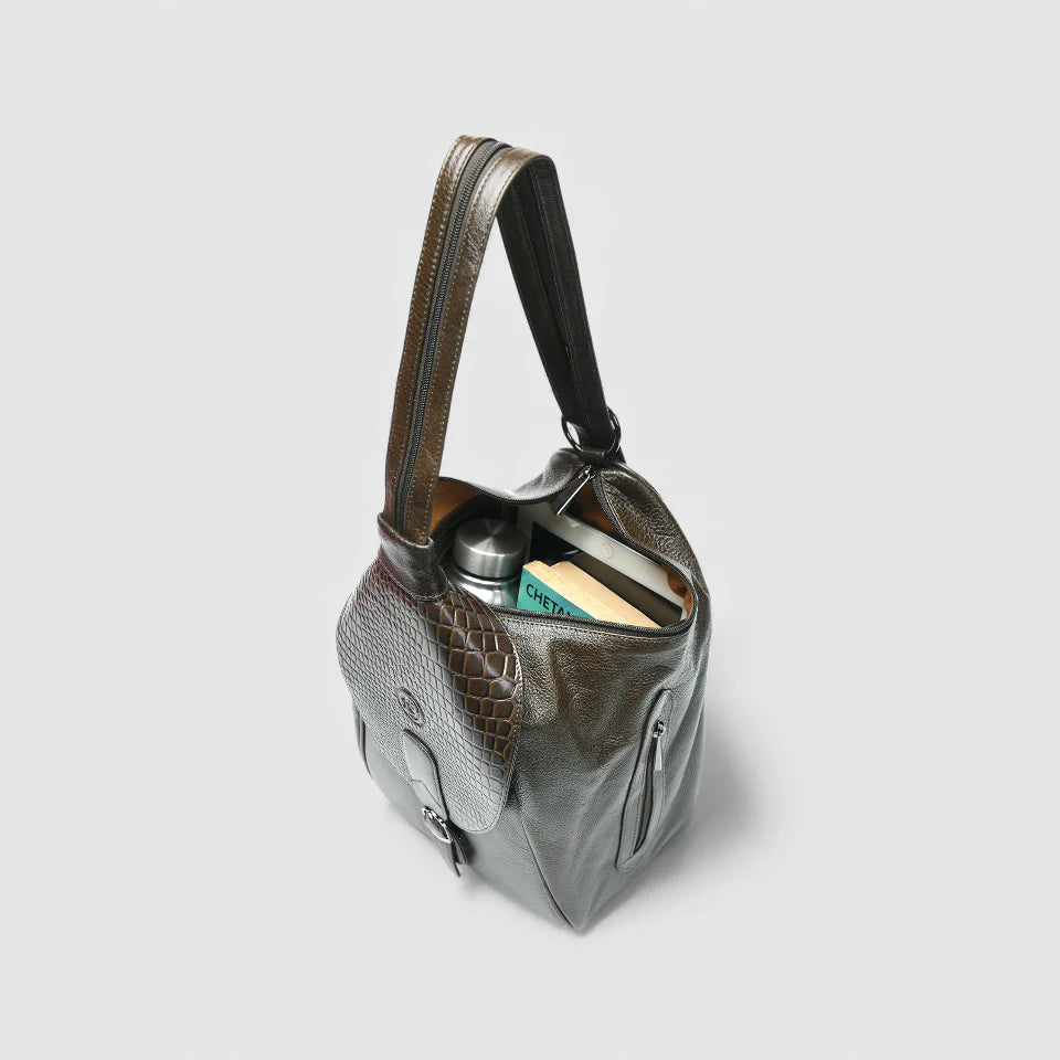 Croco Leather Shoulder Bag - Henna Glow