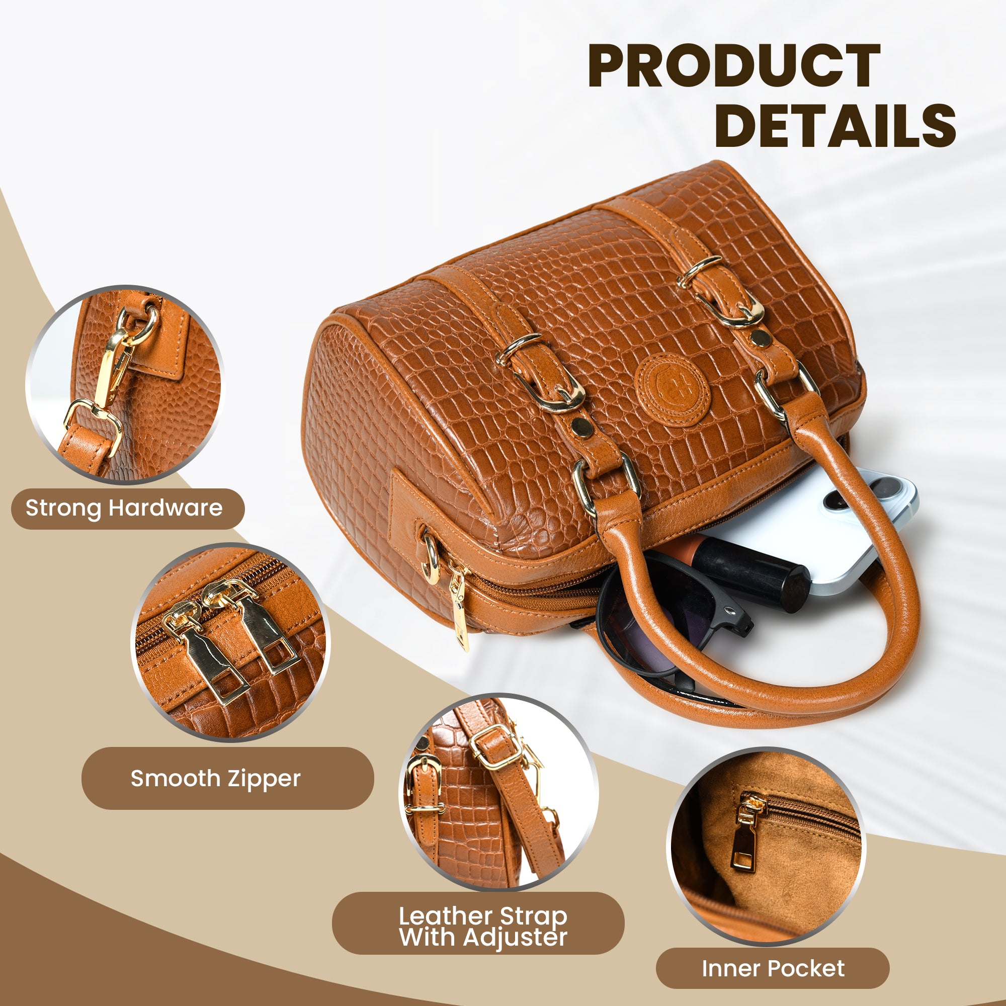 Emerald Luxe Croc Satchel - Brown Colour