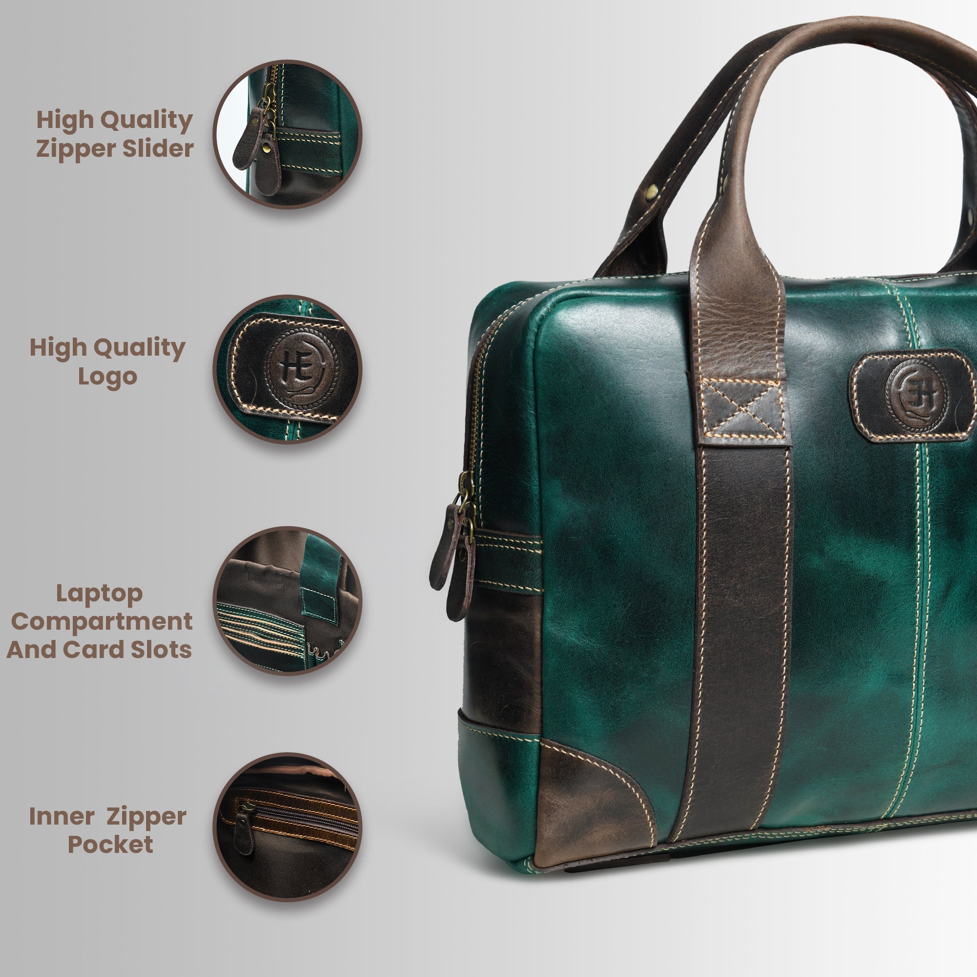 Heritage Buffalo Pure Leather Laptop Bag - Rich Green