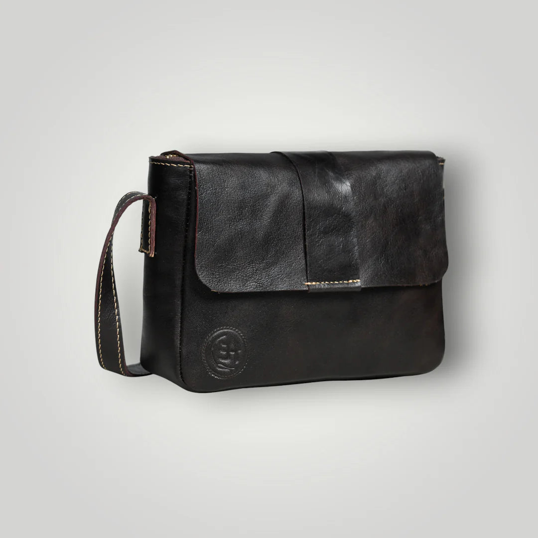 The Heritage Raw Leather Satchel Bag - Black Colour