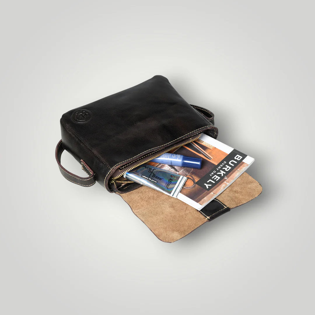 The Heritage Raw Leather Satchel Bag - Black Colour