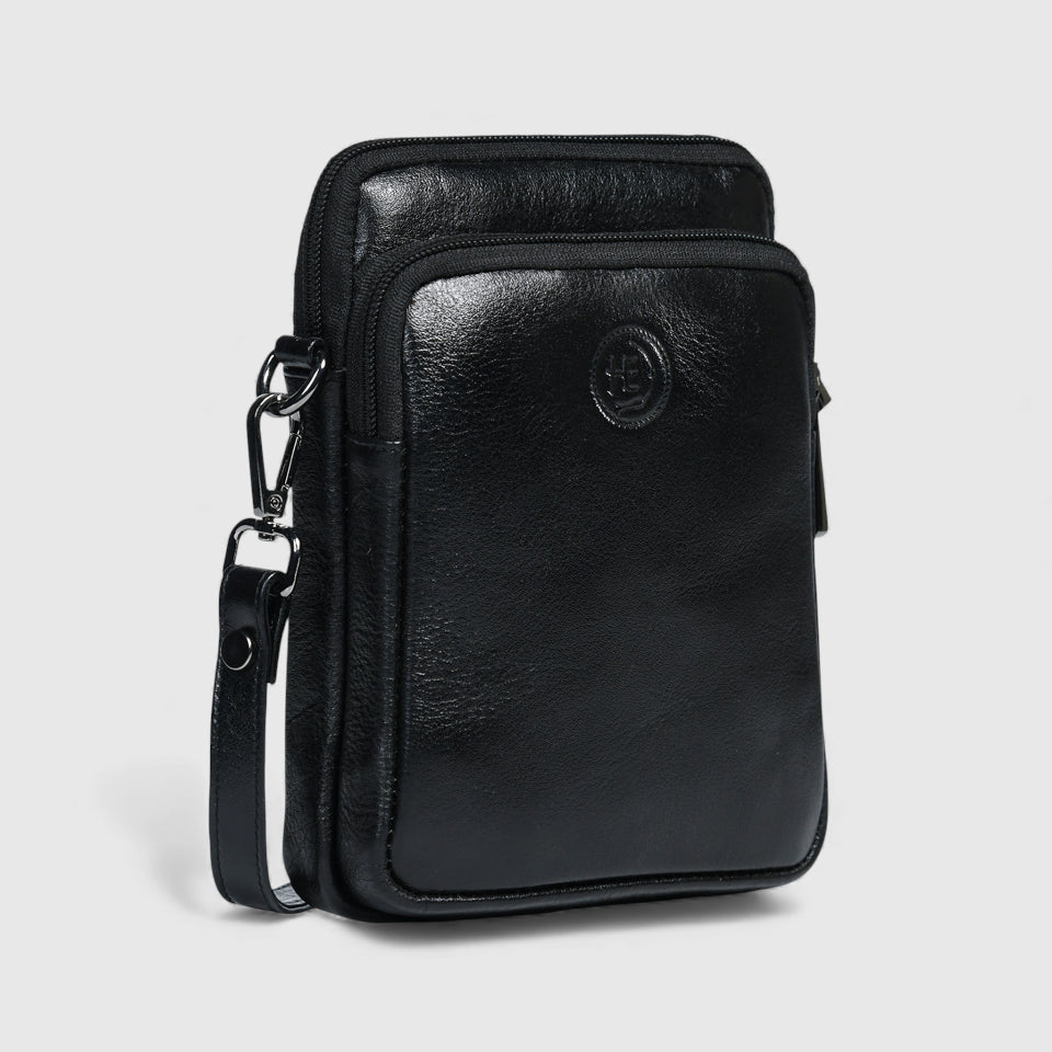 AmberStride Leather Sling Bag – Black Colour