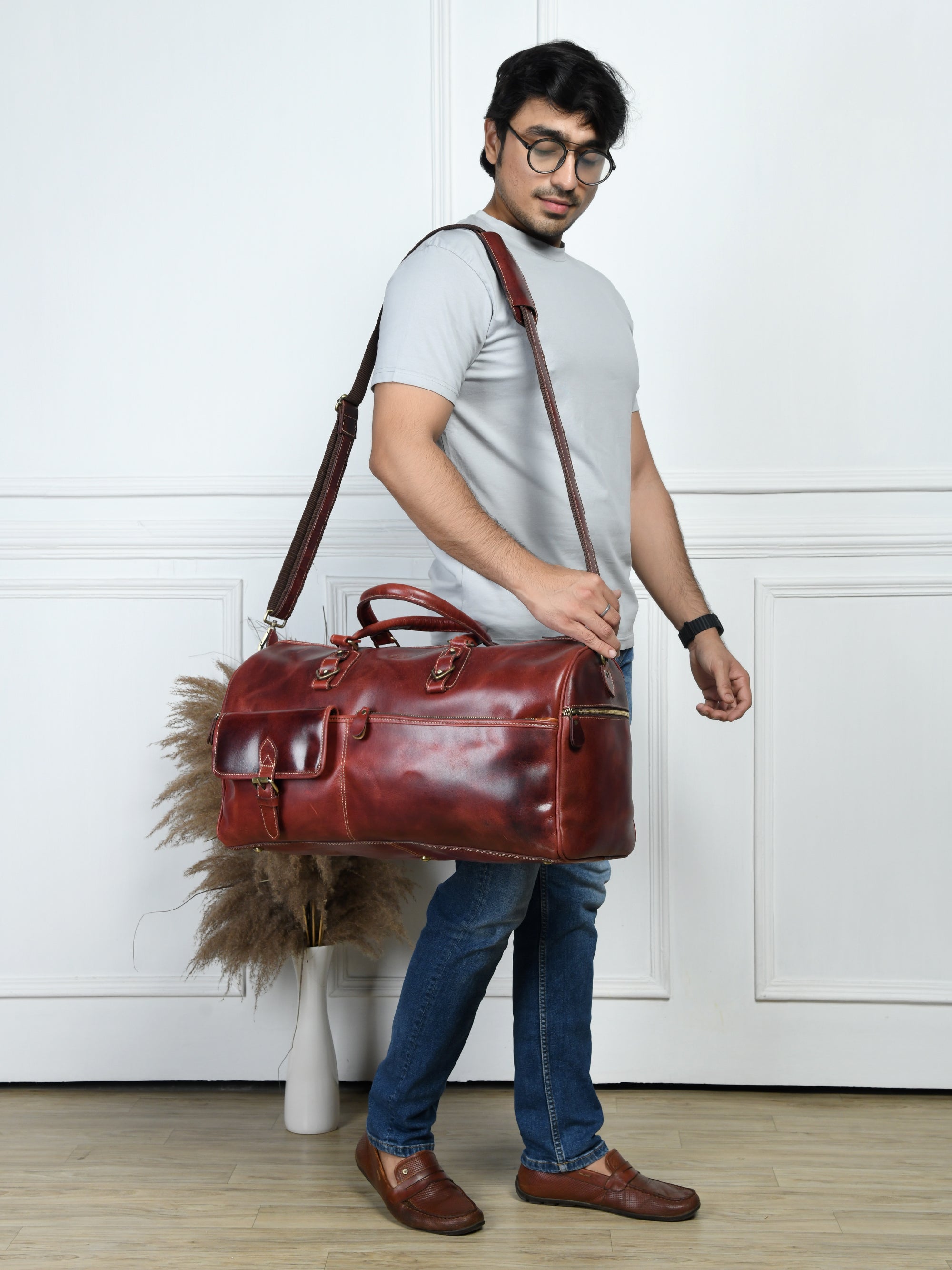 The Odyssey Leather Travel Duffle - Cherry Red Colour