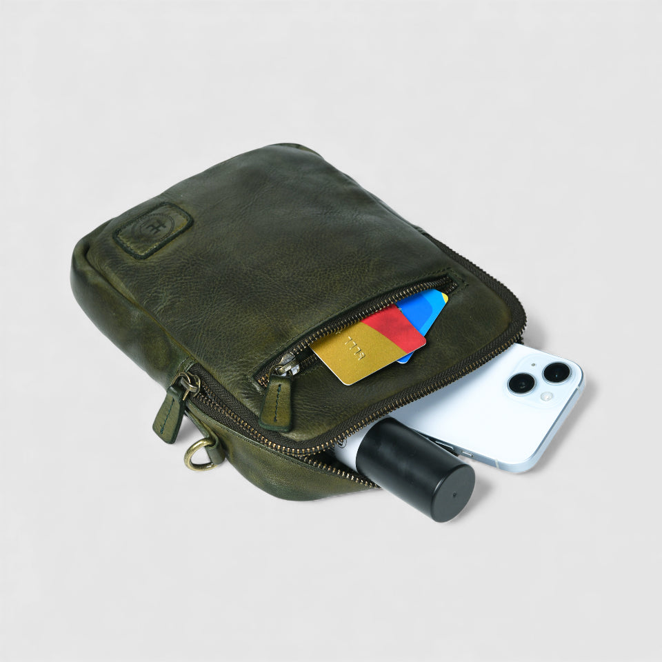 OxBlood Trail Leather Sling Bag - Olive Colour