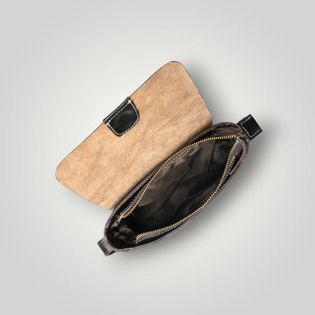 The Heritage Raw Leather Satchel Bag - Black Colour