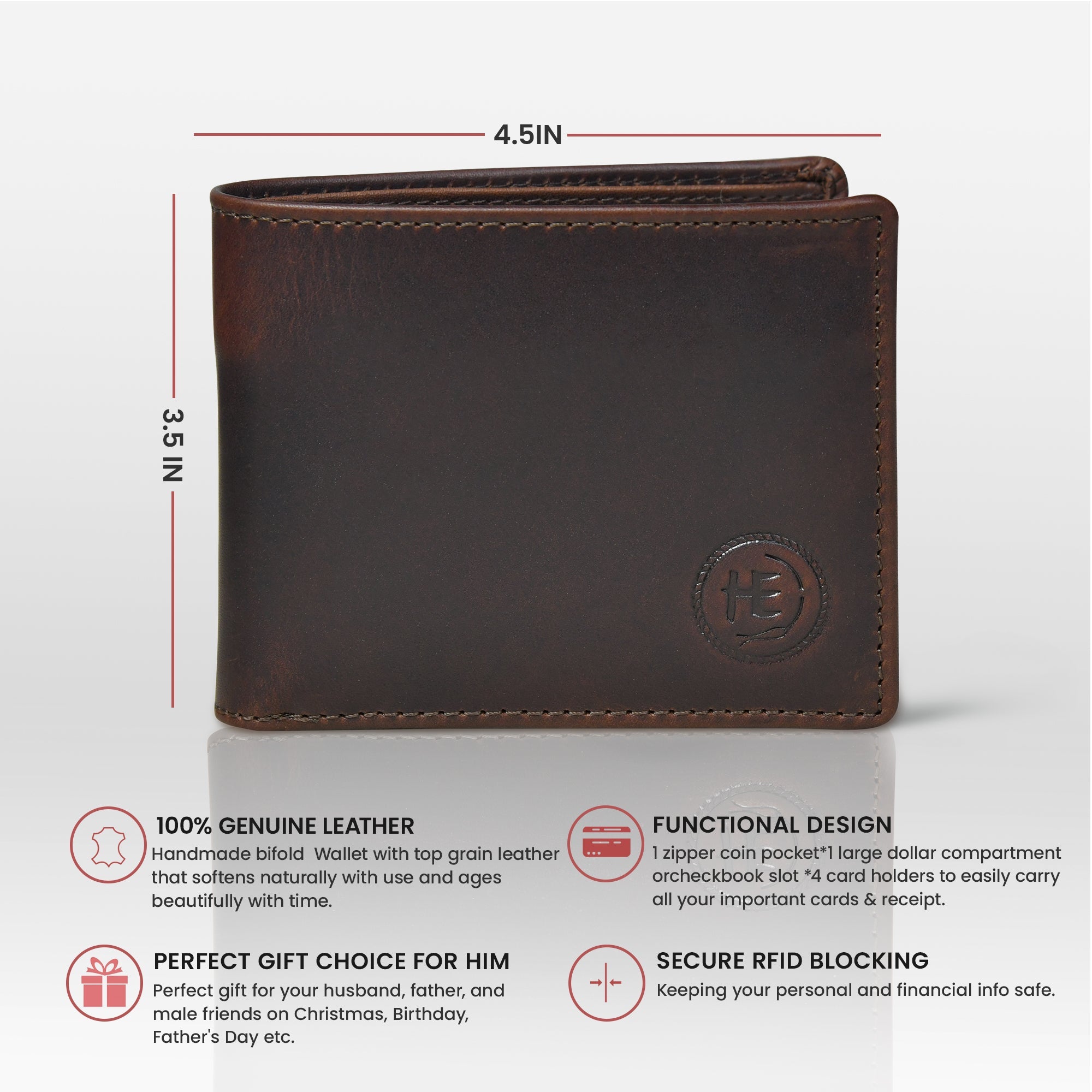Timeless Leather Wallet | Handcrafted RFID-Blocking Bifold -Espresso brown