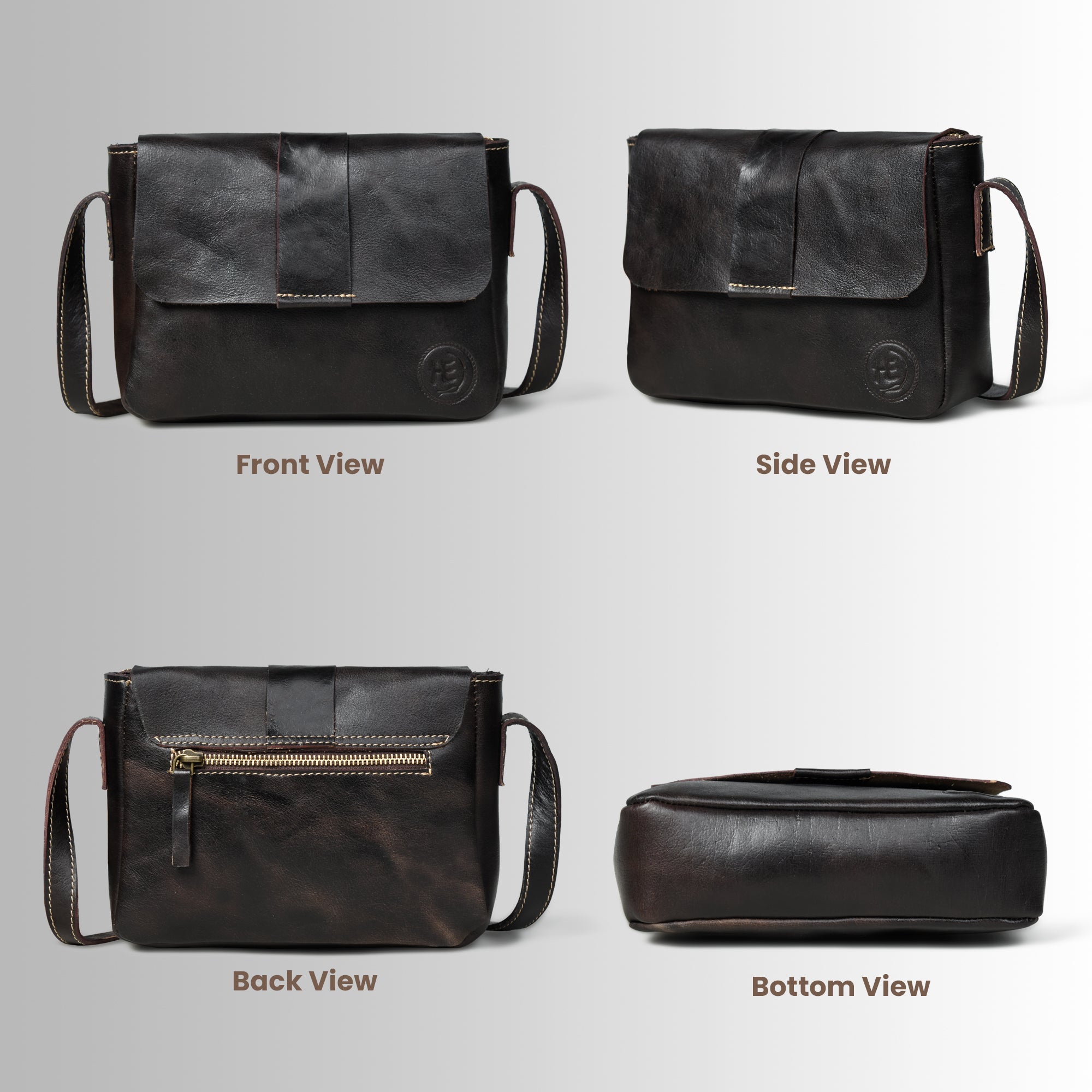 The Heritage Raw Leather Satchel Bag - Black Colour