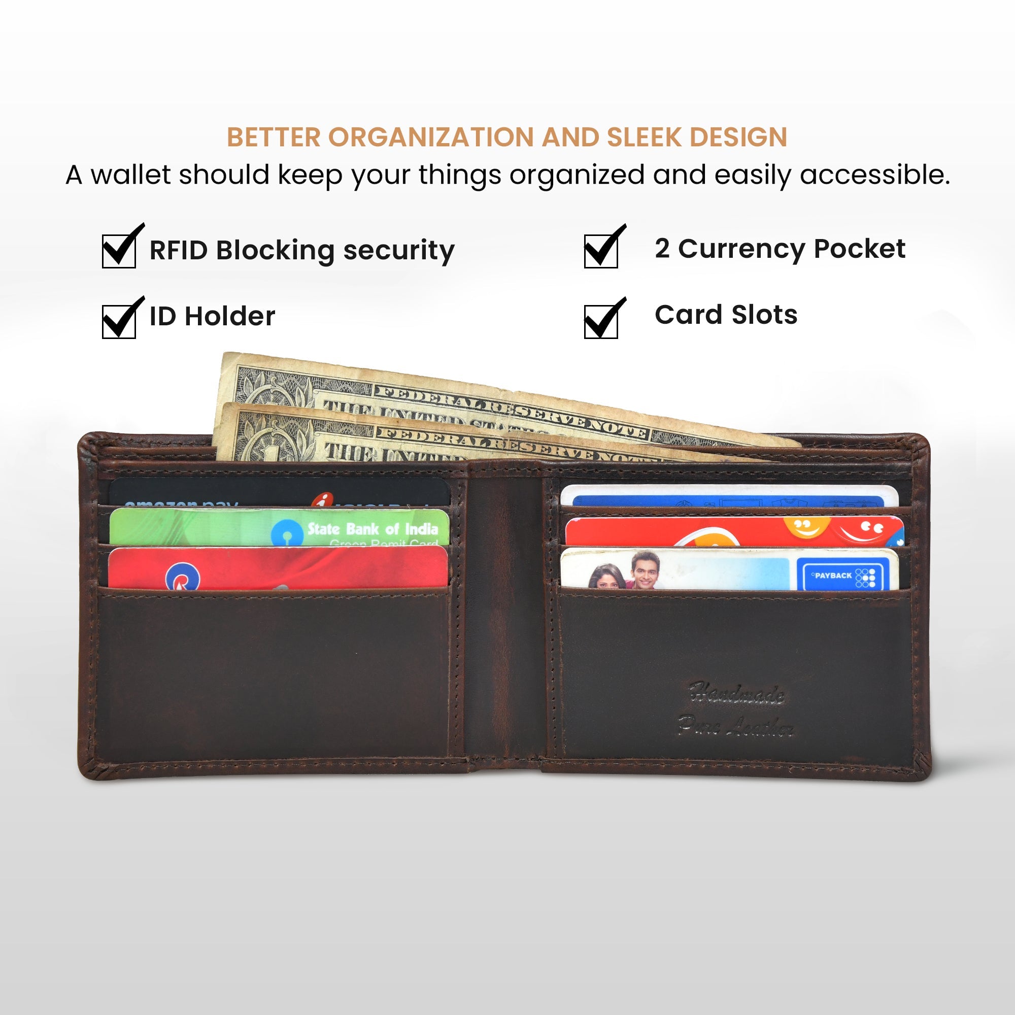 Timeless Leather Wallet | Handcrafted RFID-Blocking Bifold -Espresso brown