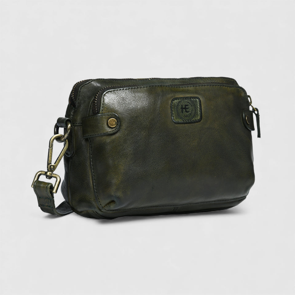Classic Cognac Leather Women's Handbag - Olive Colour