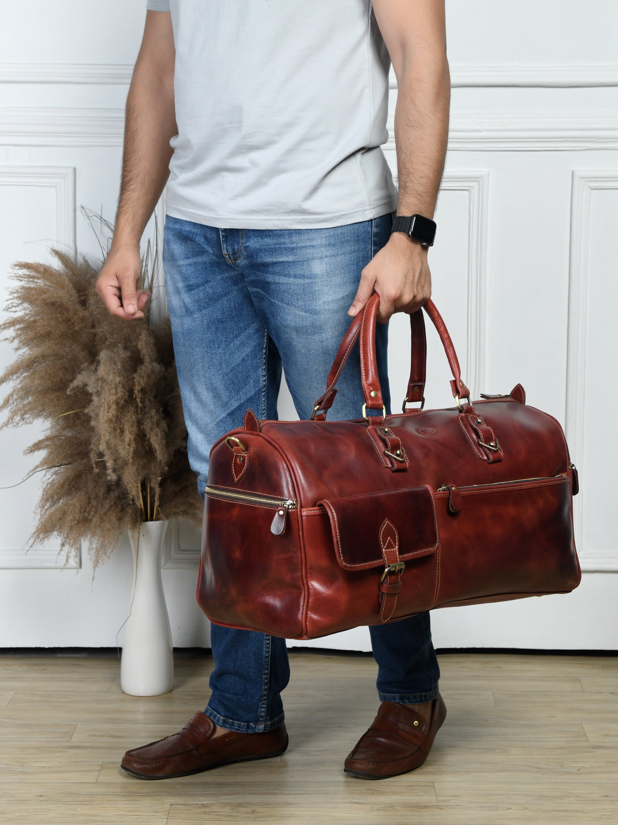 The Odyssey Leather Travel Duffle - Crimson Red