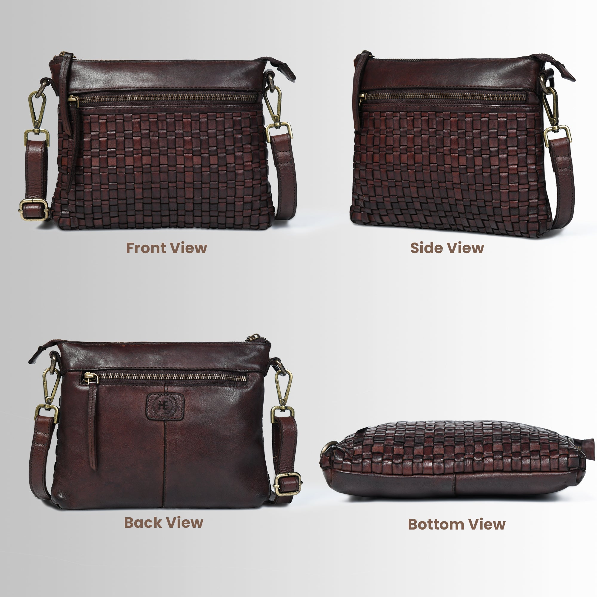 Woven Elegance Leather Handbag - Maroon colour