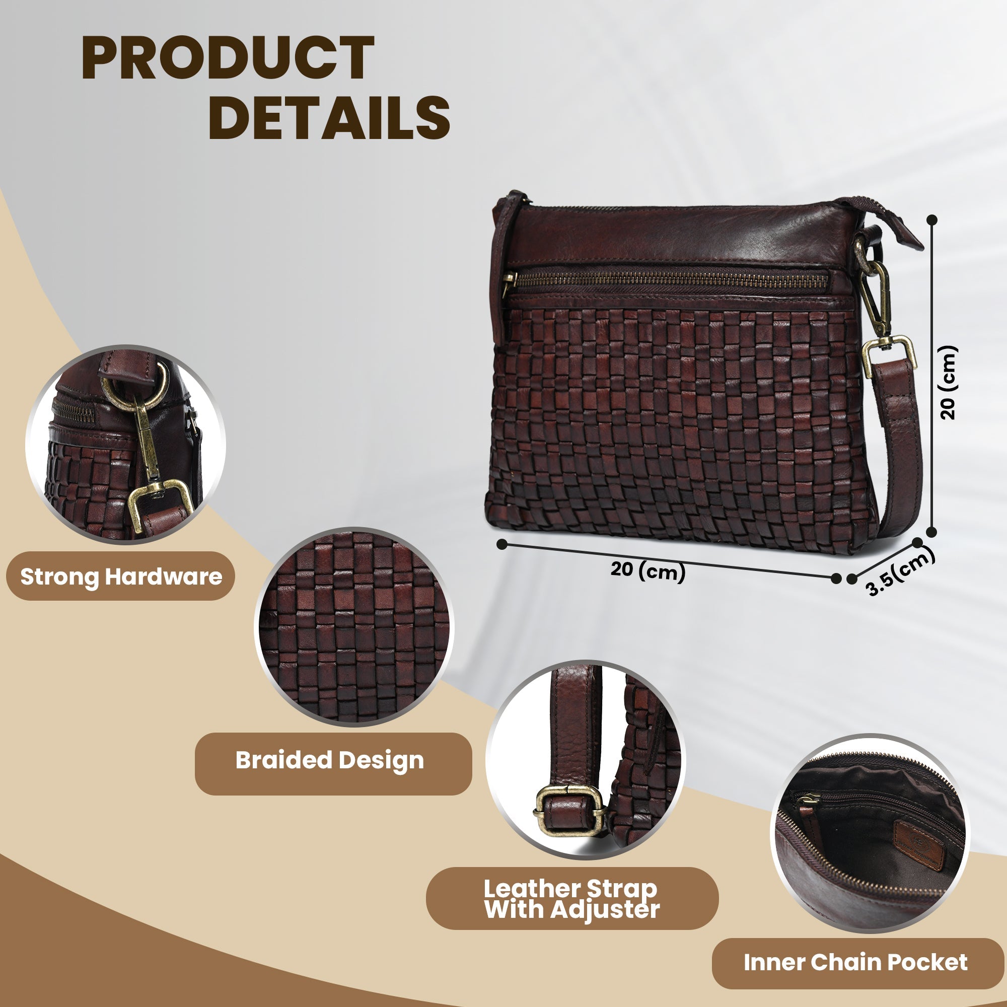 Woven Elegance Leather Handbag - Maroon colour