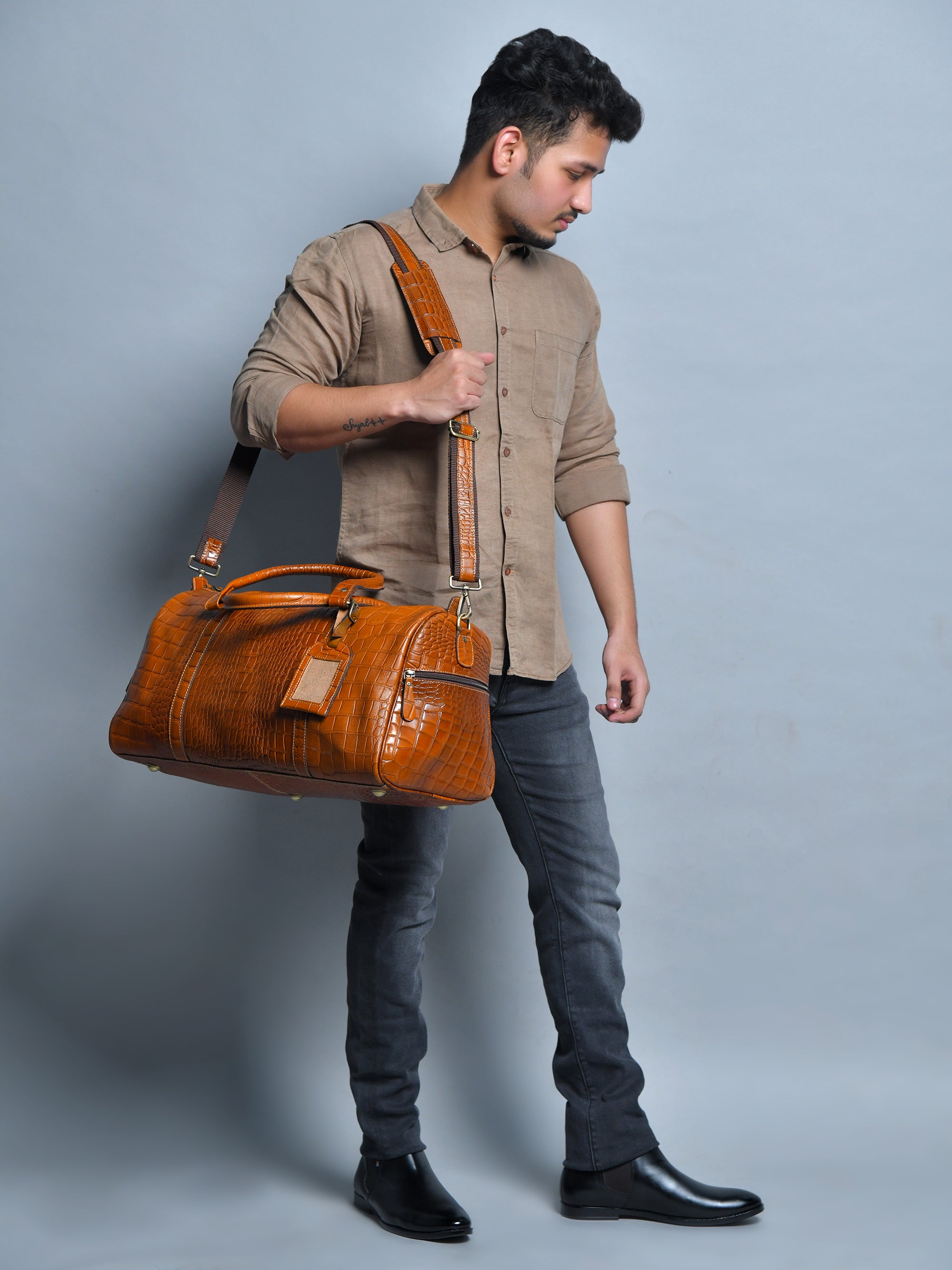Sahara Croco Leather Travel Duffle Bag