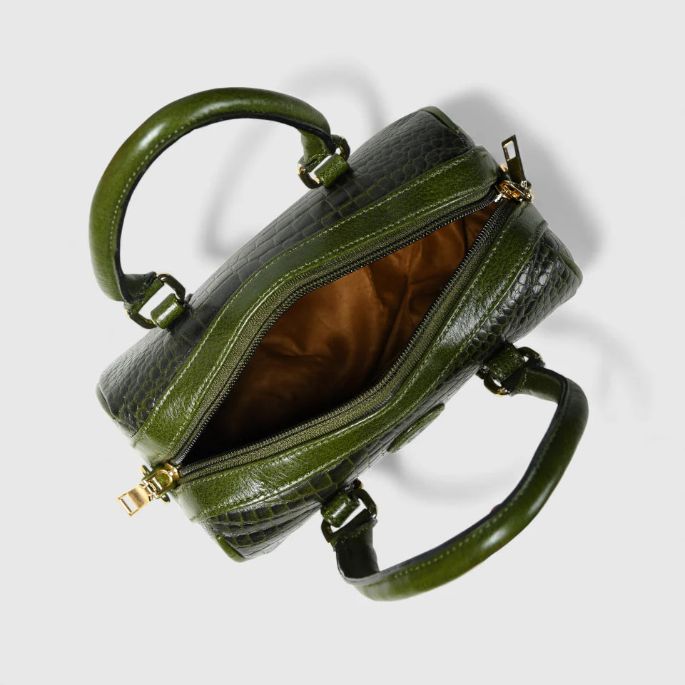 Emerald Luxe Croc Satchel Bag - Olive Colour