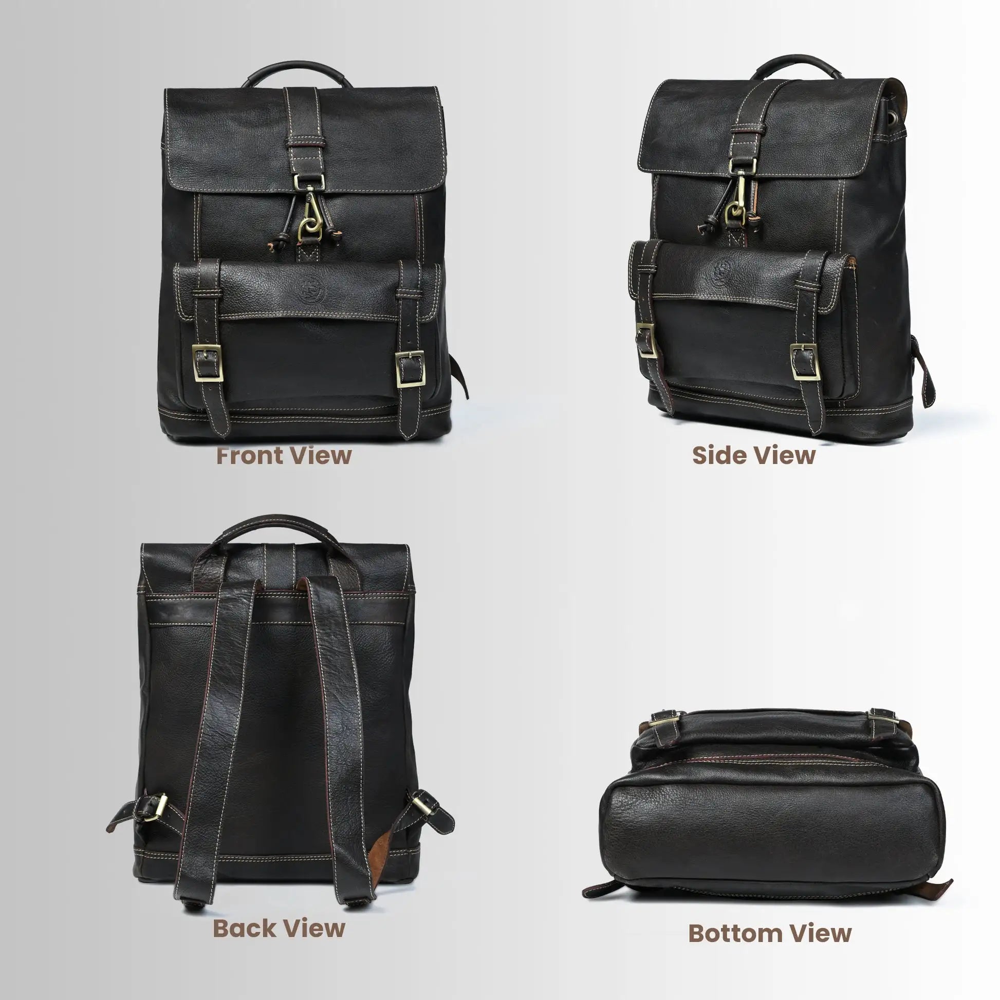 Heritage Explorer Vintage Leather Backpack – Multi-Pocket Travel & Work Backpack | Black colour