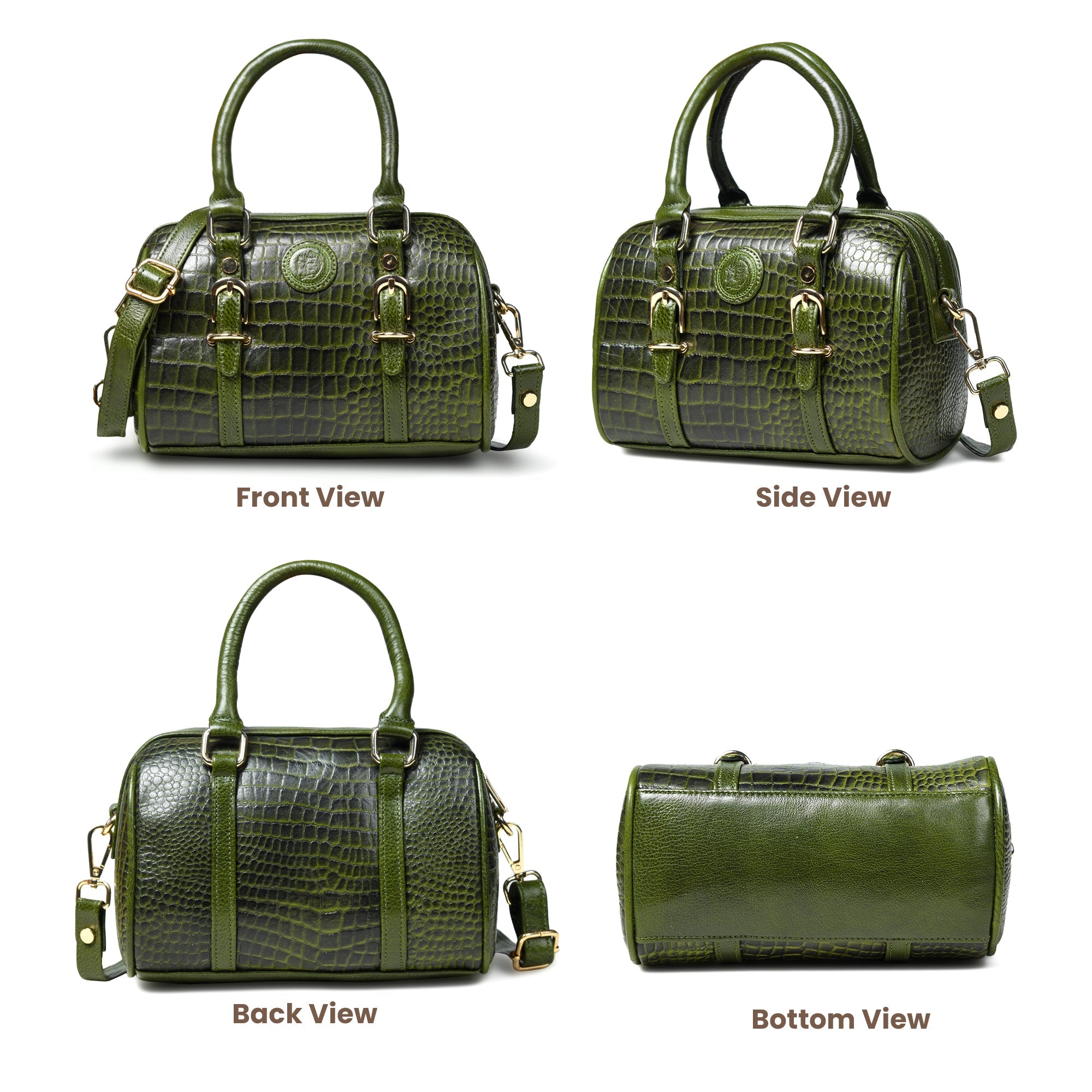 Emerald Luxe Croc Satchel Bag - Olive Colour