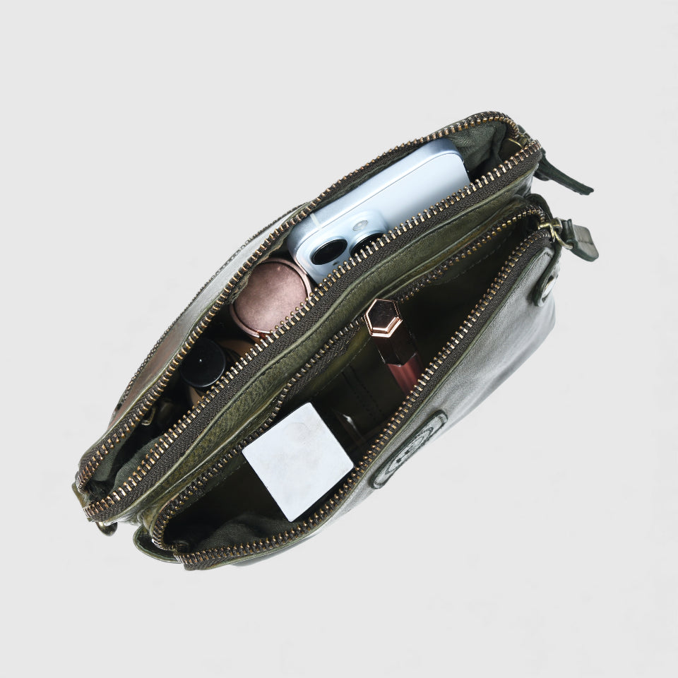 Classic Cognac Leather Women's Handbag - Olive Colour