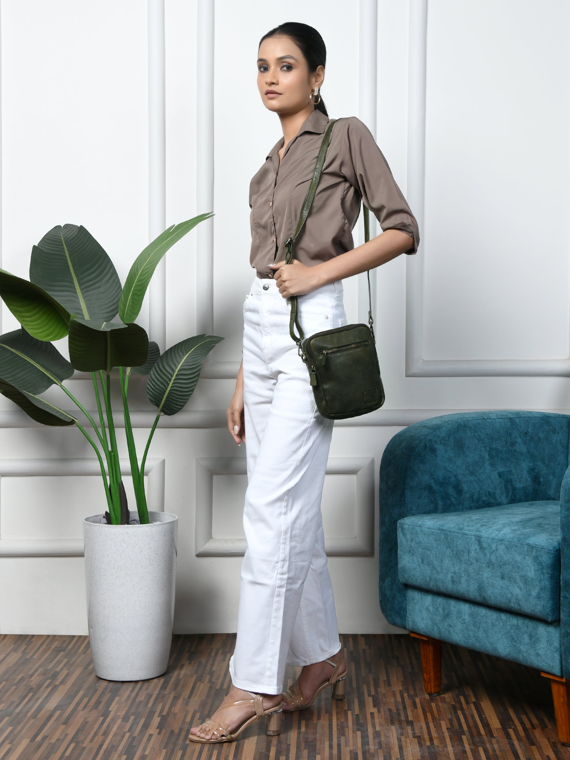 OxBlood Trail Leather Sling Bag - Olive Colour