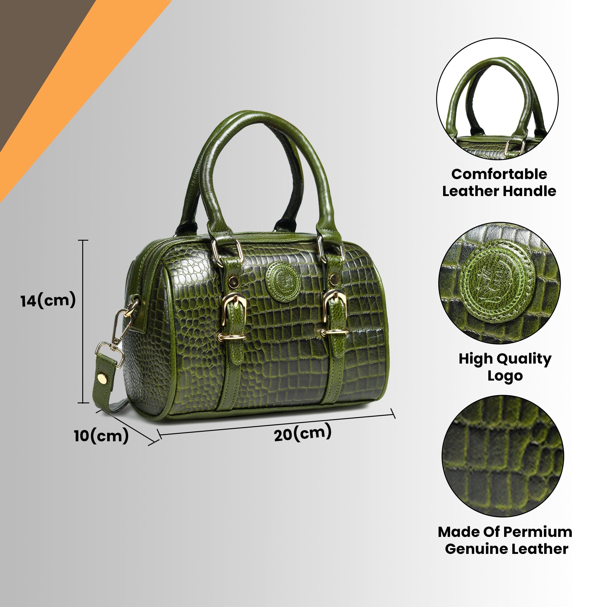 Emerald Luxe Croc Satchel Bag - Olive Colour