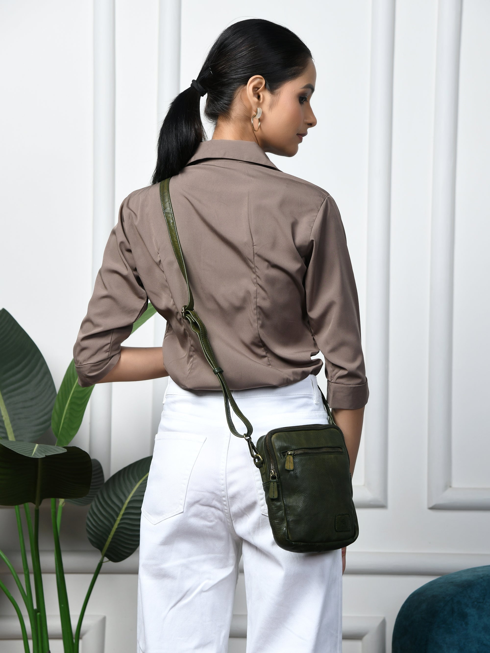 OxBlood Trail Leather Sling Bag - Olive Colour