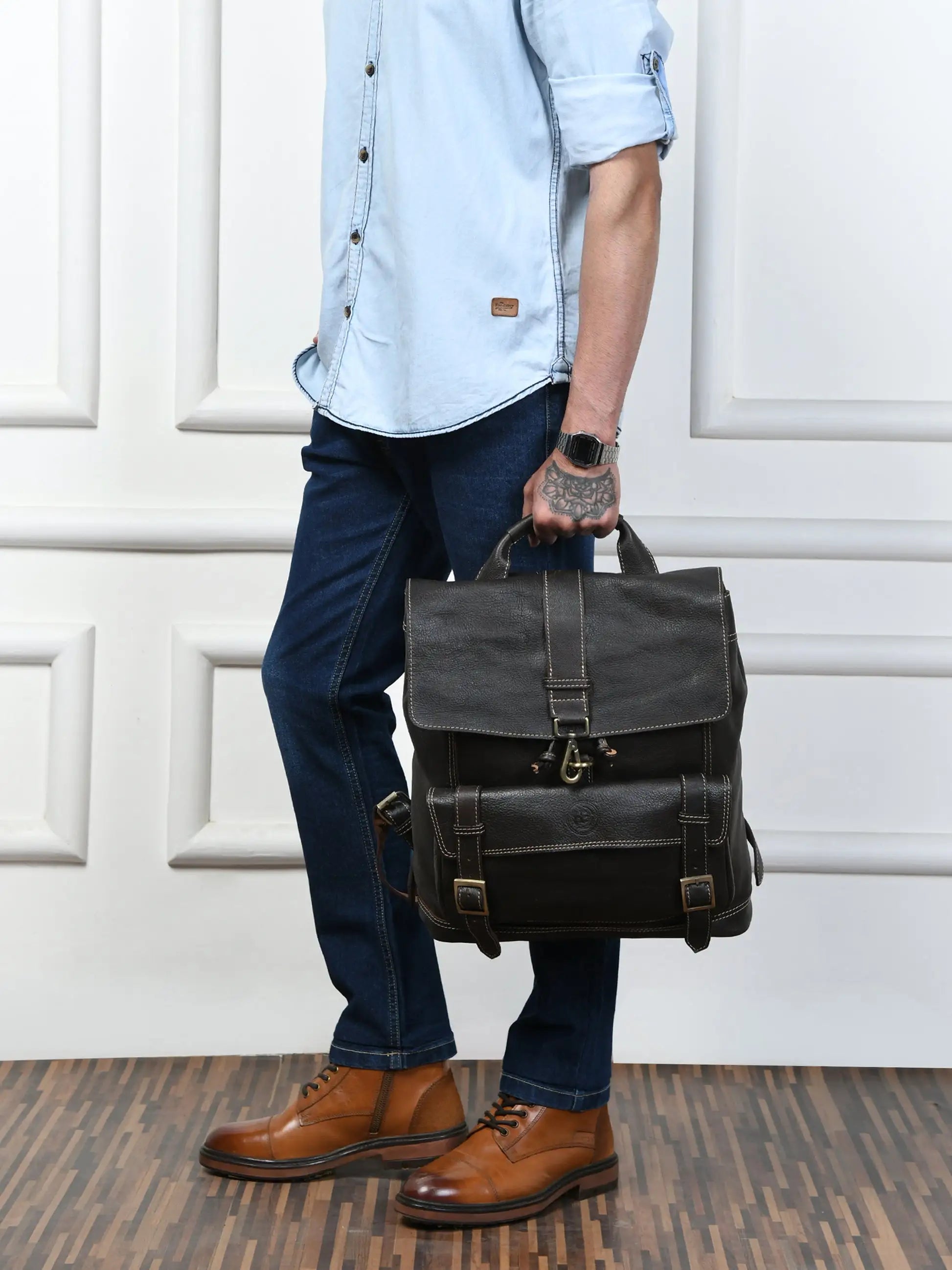 Heritage Explorer Vintage Leather Backpack – Multi-Pocket Travel & Work Backpack | Black colour