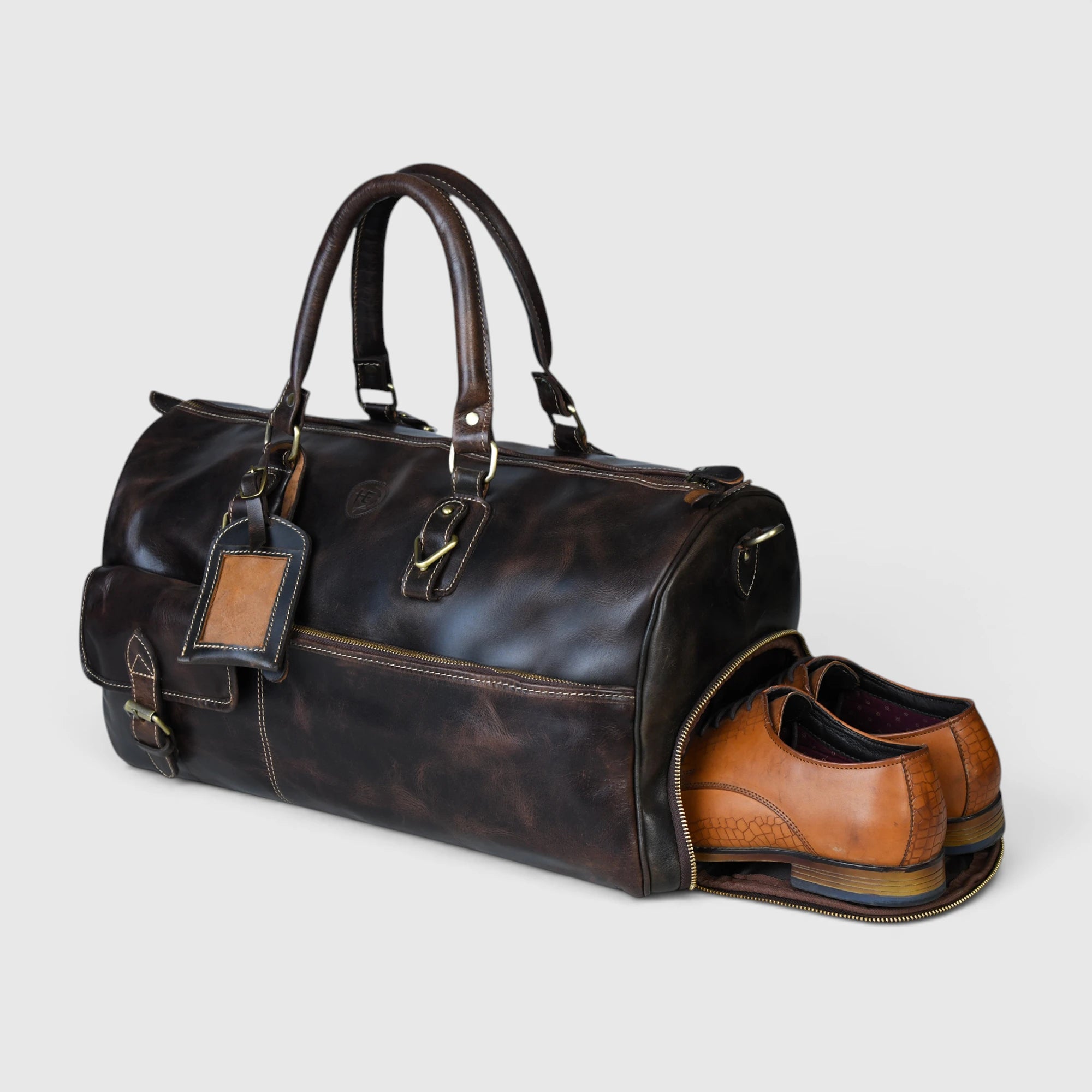 The Odyssey Leather Travel Duffle - Espresso brown