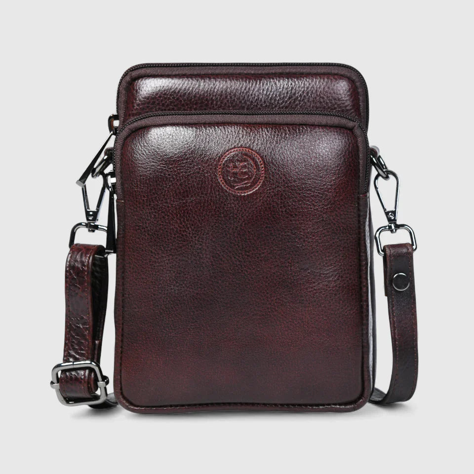 🎁 AmberStride Leather Sling Bag – Maroon colour