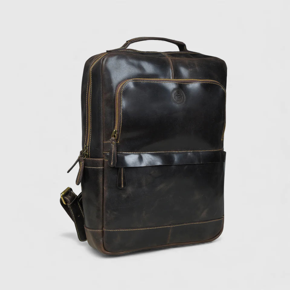 Alpine Vintage Leather Laptop Backpack - Espresso Brown