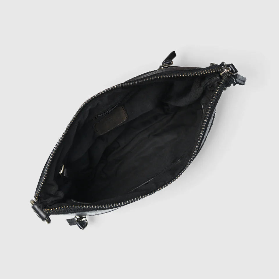 Woven Elegance Leather Handbag - Black Colour