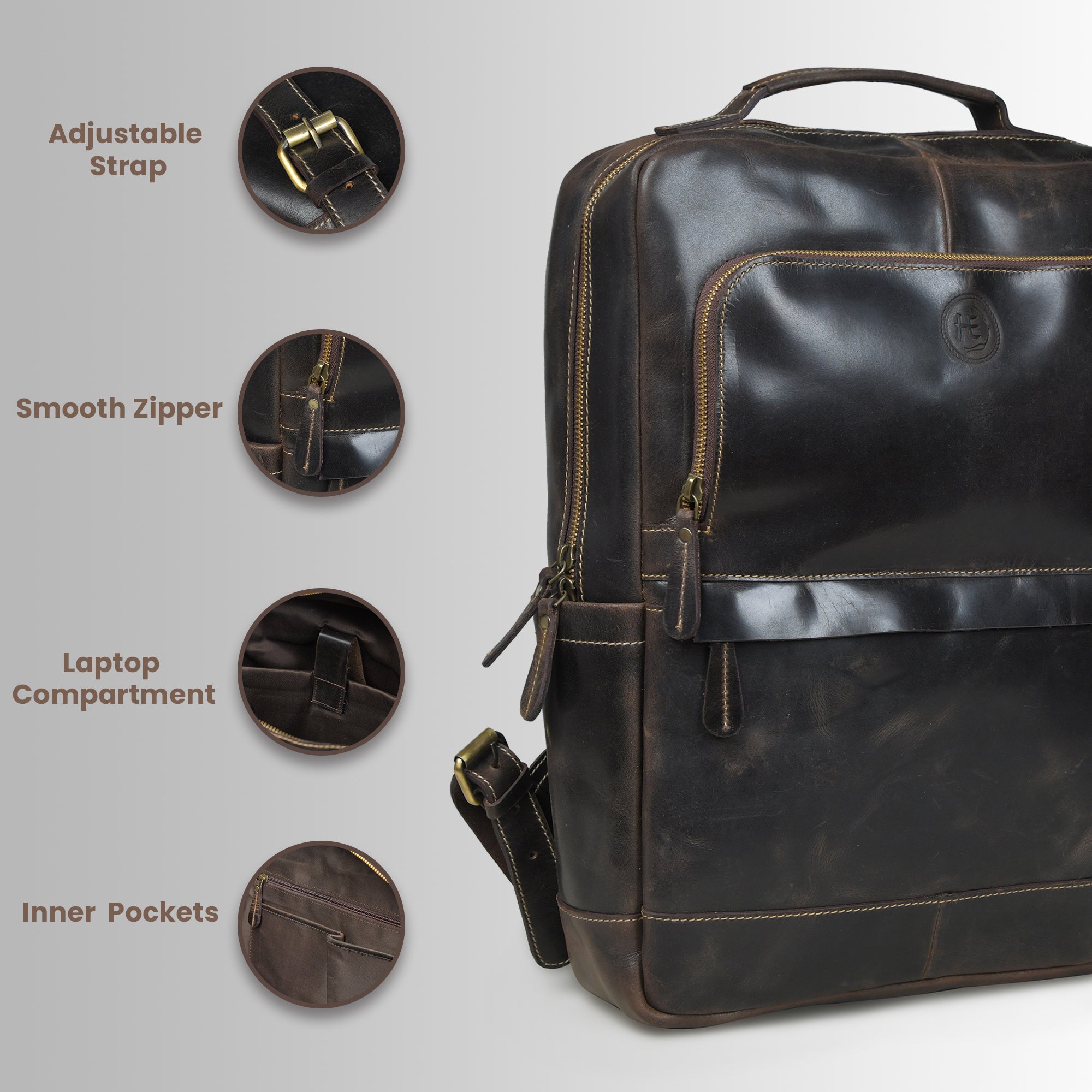 Alpine Vintage Leather Laptop Backpack - Espresso Brown