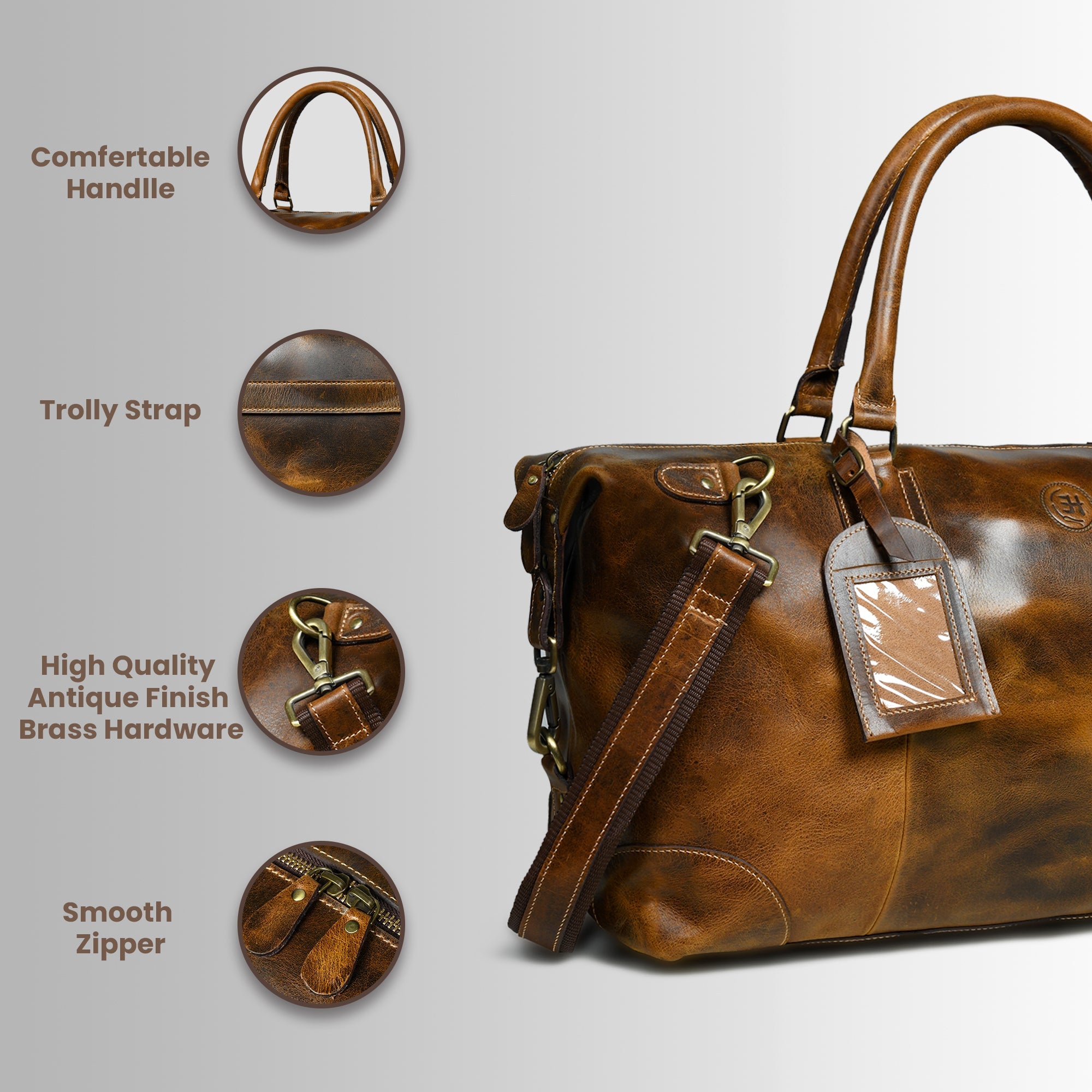 The Regent Voyager – Vintage Leather Travel Duffle Bag - Brown colour
