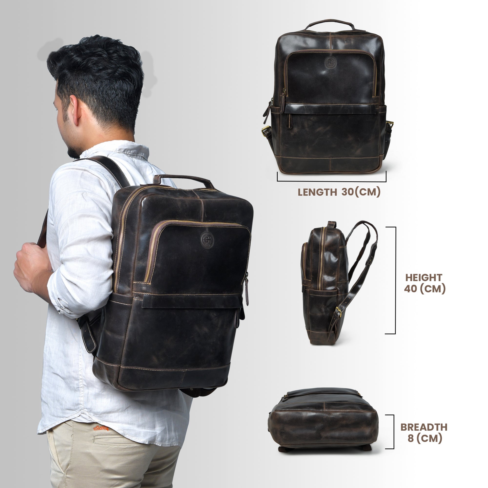 Alpine Vintage Leather Laptop Backpack - Espresso Brown