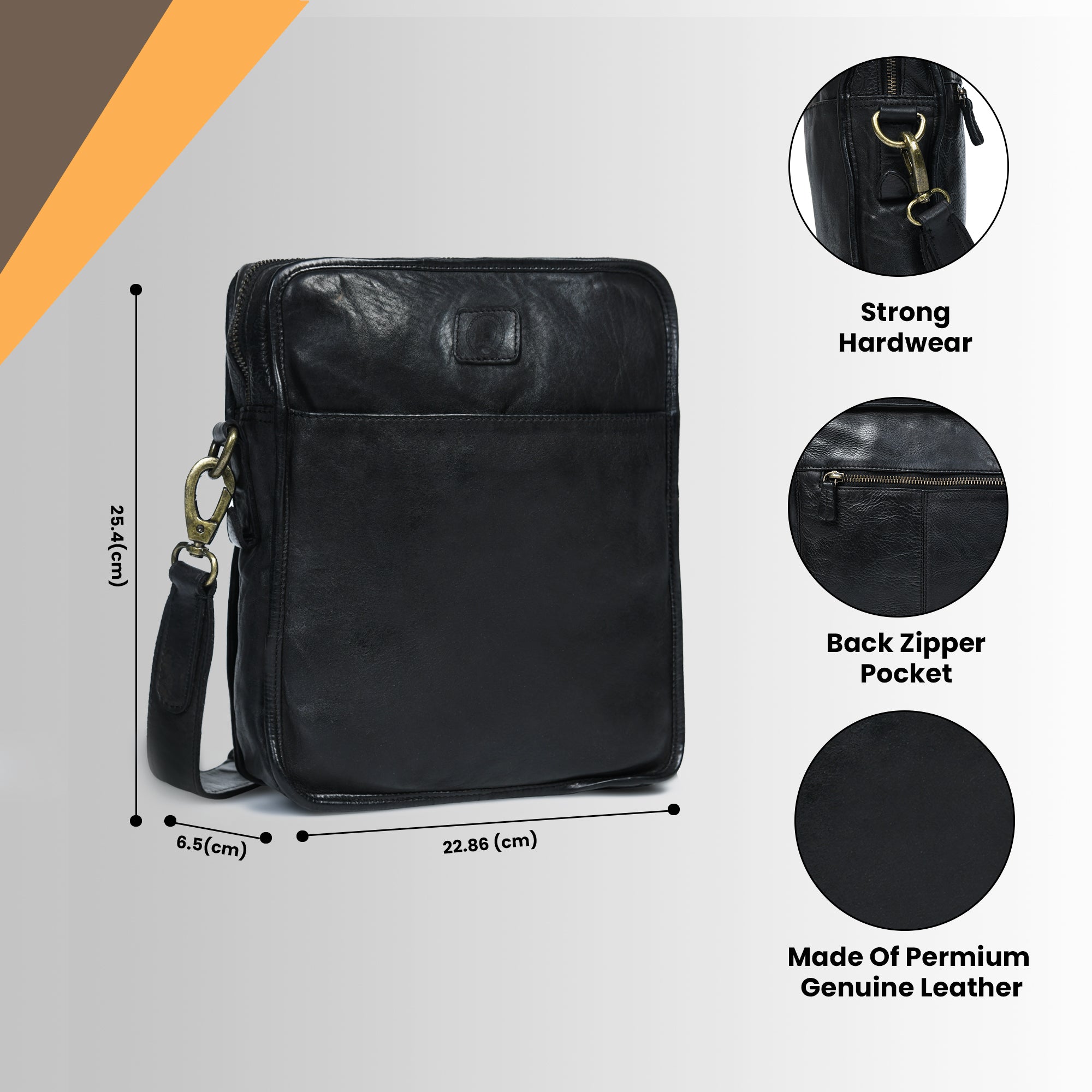 Verdant Trail Leather Sling Bag – Black Colour