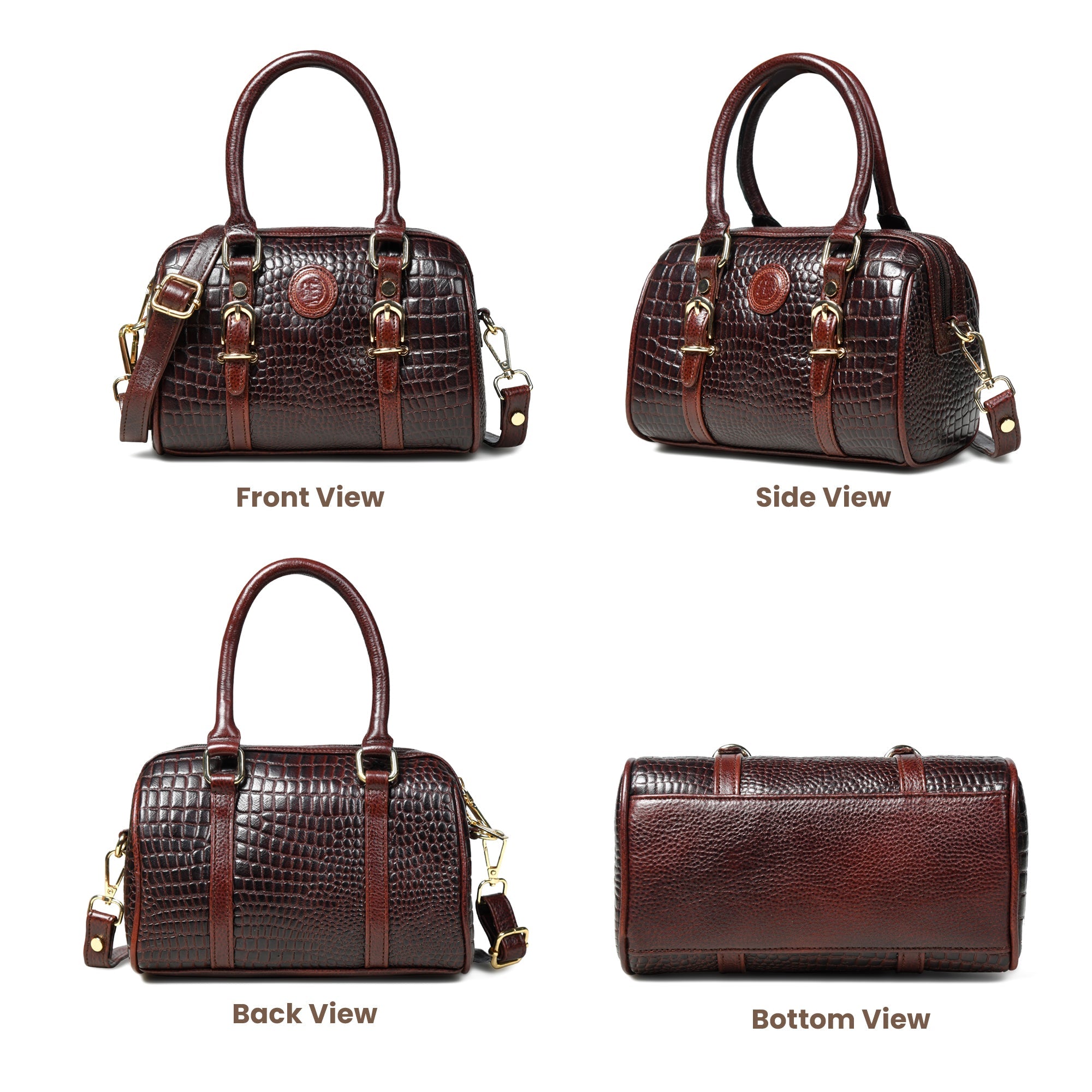 Emerald Luxe Croc Satchel Bag - Maroon colour