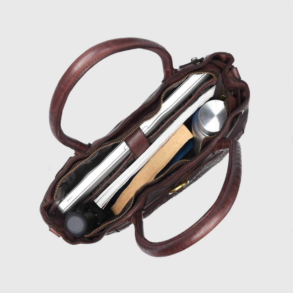 Vintage Woven Espresso Leather Women's Handbag - Brown Colour