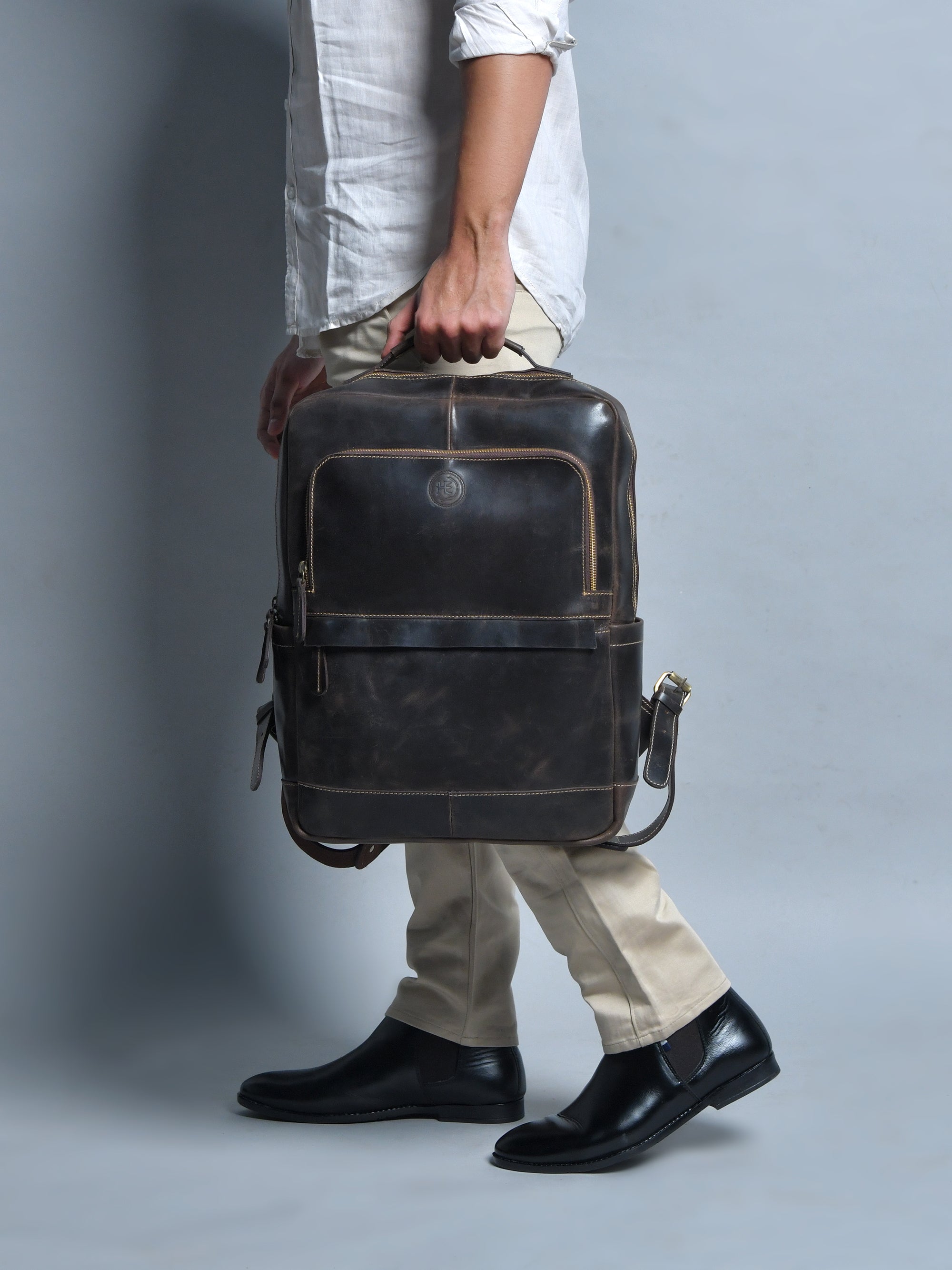 Alpine Vintage Leather Laptop Backpack - Espresso Brown