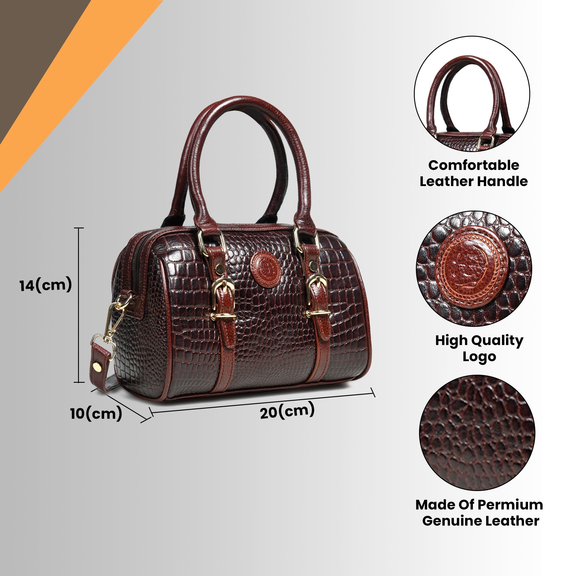 Emerald Luxe Croc Satchel Bag - Maroon colour