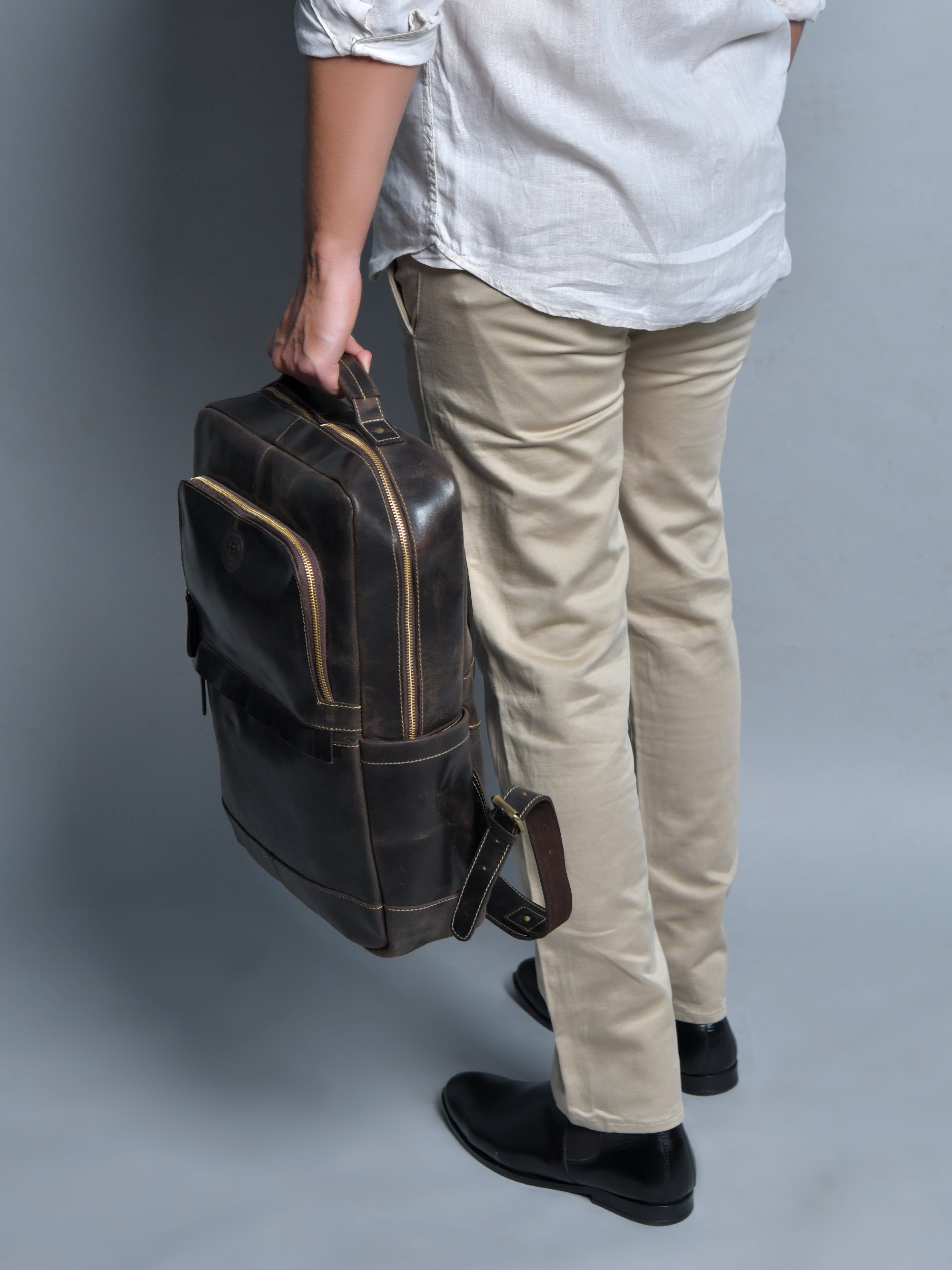 Alpine Vintage Leather Laptop Backpack - Espresso Brown